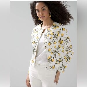 White House black market white denim jacket lemons S NWOT